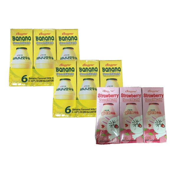 Binggrae Banna Flavor Milk and Strawberry Flavor Milk (2 Banana