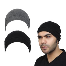 Premium Cotton Helmet Liner Sweat Wicking Skull Cap Beanie. Ultimate Performance Moisture Wicking. Fits Under Helmets 2 Piece (Black + Dark Grey)