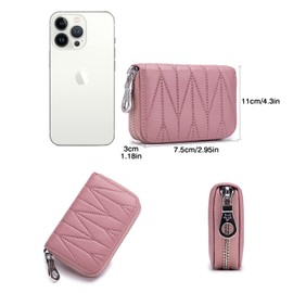 Meowoo Credit Card Holder RFID Blocking Genuine Leather Mini Credit Card Wallet Purse with Zipper for Women Men