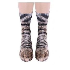 BigNoseDeer unisex adult, cute kitten, cat paw socks, animal paw, 3D simulation printing, team socks for women, men, 1 pair