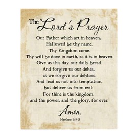The Lords Prayer Wall Art - Christian Wall Decor, Vintage Parchment Print with Inspirational Bible Quotes for Living Room, Office, Church & Home Decor (Black Framed, 8 x 10 inches)