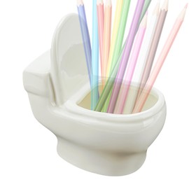 SHIDOW Ceramic Toilet Shaped Pen Holder - Funny and Functional Desk Organizer （1 PCS