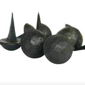 Set of 10 Nails Hand Made Wrought Iron Hammered Round Top Wax Coated 1.25 Inch