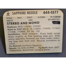 Pfanstiehl TURNTABLE RECORD NEEDLE for RCA 110020 110022 RCA 110021 110023 644-SS77 DS77