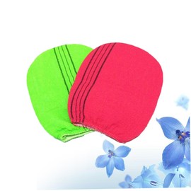 WOONEKY 2 Pack Bathing Gloves Rubbing Gloves for Shower Bath Set Gentle Skin Exfoliator Unisex Rayon Material Random Color