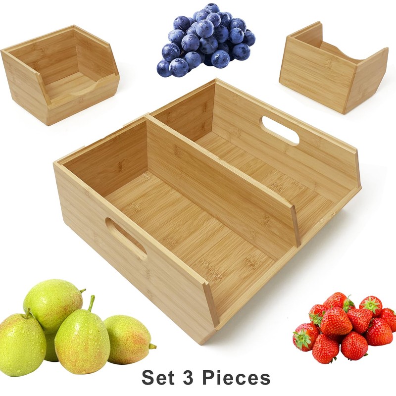 MinBoo Bamboo Stackable Pantry Storage Bins Potato and Onion Storage,Fruit