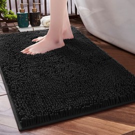 CoWalkers Alfombra Antideslizante Tapete para Baño, Tapete para Piso Lavable a Máquina Alfombra de Chenilla de Piezas,Ducha, Dormitorio, Pasillo,Fácil de Limpiar,Superabsorbente (Negro, 40x60cm)