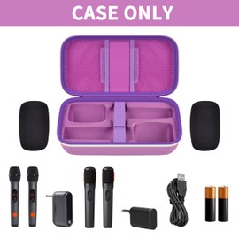 Wireless Microphone Case for JBL PartyBox & Two Mic System, Shockproof Karaoke Microphones Travel Storage Box with Mic Foam Cover, Holds 2 Mics, Receivers, Adapters, AA Batteries - Purple