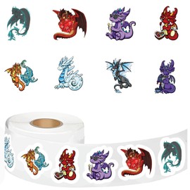 Dragons Stickers (500 PCS), 8 Graphic Cartoon Colorful Decal Rolls Self-Adhesive Seals for Birthday Party Supplies Decoration Favors for Water Bottle Laptop Scrapbook