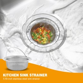 haodex Kitchen Sink Strainer Stainless Steel with Handle (2, Outer Diameter: 5.59 in;Depth: 2.09 in)