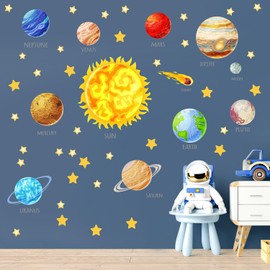 HPUINB Planet Wall Stickers,The Solar System Wall Stickers for Boys Bedroom,Outer Space Wall Decals for Nursery,Astronaut Stars Wall Stickers for Kids Bedroom Baby Children Playroom Decor (Space)