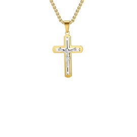 Nawflue Cross Necklace for Men 18K Gold Plated Cross Pendant Necklace Stainless Steel Religious White Gold Catholic Jesus Necklace Faith Jewelry