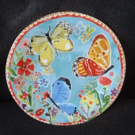 Pier 1 Imports Porcelain 9” Plate Butterflies Flowers NEW