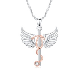 Qyvit Stethoscope Cross Necklace 925 Sterling Silver Doctor Nurse Medical Pendant Necklace Graduation Nurse Jewelry Gifts for Medical Student