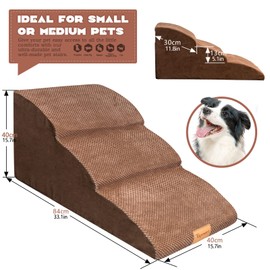 Topmart High Density Extended Foam Dog Ramp&Steps 3 Tiers,15.7" High,Non-Slip Dog Stairs with Waterproof Cover,Soft Foam Pet Ladder,Best for Injured,Older Cats,Pets with Joint Pain