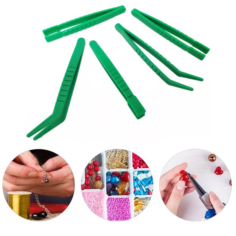 Plastic Tweezers Set, 6 Pieces, Curved Head Design for Children,