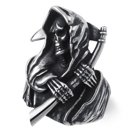 WESTMIAJW Mens Skull Ring Stainless Steel Gothic Punk Grim Reaper Skull Rings Jewellery for Men Size V1/2