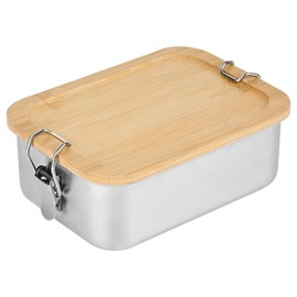 Lunch Box Stainless Steel Lunch Box Adults Children Lunch Box Adult 850 ml Lunch Box Metal with Wooden Lid Lunch Box BPA-Free Lunch Box Bento Box Breakfast Box Lunch Box for School Trips Nursery