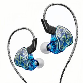 HJX QKZ HI7T Gaming Wired Earbuds, HiFi in-Ear Earphone with Ergonomic Shape, 10mm Dynamic Driver PET Diaphragm, OFC Braided Cable for Audiophile Musician DJ Stage(Blue)