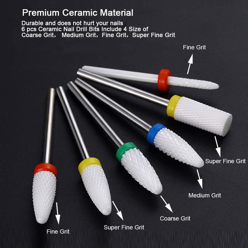 ASNOMY 2.35mm Ceramic Nail Drill Bits Set, Pro Coarse Medium