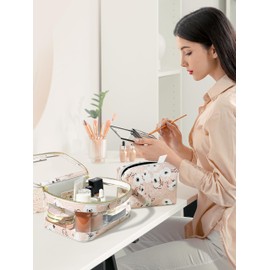 ROWNYEON Clear Cosmetic Bag Set, 2PCS Transparent Makeup Bag, TSA Travel Toiletry Bag Cosmetic Case Portable Make Up Organizer Bag,Pink, Pink