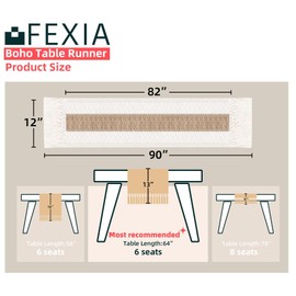 FEXIA Boho Table Runner for Home Decor with Tassels 90 Inches Long Farmhouse Rustic Table Runner Cream & Brown Macrame Table Runner for Boho Dining Bedroom Decor Rustic Bridal Shower (12x90 Inches)