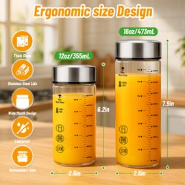 Luxfuel 12oz Glass Water Bottles with Lids, 4 Pack Reusable Wide Mouth Juice Bottles with Stainless Steel Caps, Leakproof Borosilicate Glass for Juicing, Smoothies & Storage, BPA-Free,Dishwasher Safe
