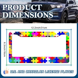 HCSS Colourful Autism Puzzle License Plate Frames - 2 Pack Autism Awareness Aluminum Metal License Plate Holder,Rust-Proof Waterproof Car Decorative Tag Frames for Standard US 12x6 Inch