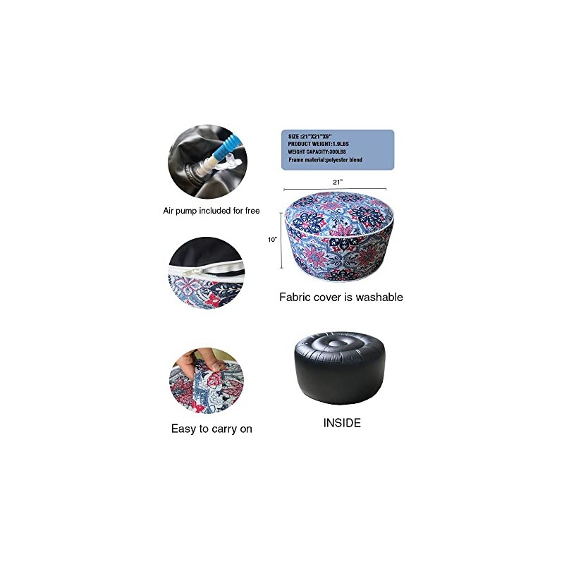 Kozyard Inflatable Ottoman Stool - Portable Round Pouf for Indoor/Outdoor