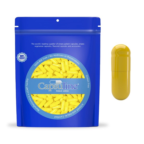 Capsuline Colored Size 0 Empty Gelatin Capsules Yellow/Yellow 10000 Count |Kosher & Halal Certified |Gluten Free
