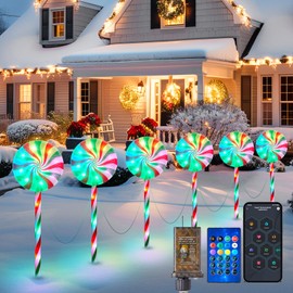 Brightown 6 Pack Smart Lollipop Christmas Pathway Lights Outdoor - 27IN 120 LED Candy Cane Pathway Lights with APP Control,16 Millions Colors, Waterproof Christmas Lights Outdoor Decoration for Lawn