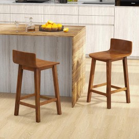 Giantex 24.5" Bar Stools Set of 2, Counter Height Bar Stools w/Low Back & Footrest, Farmhouse Wooden Bar Dining Chairs, Armless Wood Barstools for Kitchen Island, Pub, Kitchen, Cafe, Breakfast, Brown