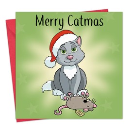 Twizler Merry Christmas Card with Merry Catmas – Funny Christmas Card – Xmas Card – Happy Christmas Card – Womens Christmas Card – Mens Christmas Card – Female Christmas Card – Christmas Card For Cat