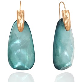 OZEL – Teardrop MOP Earrings for Women, Hammered Fish Hook and Resin processed with delicate cutting (101Emerald)