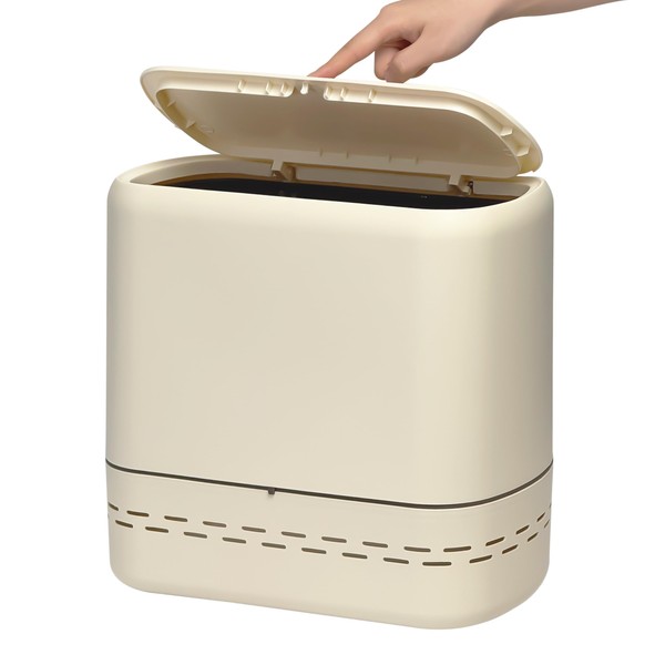 Soddeph Narrow Plastic Bathroom Trash Can with Press Lid, 3