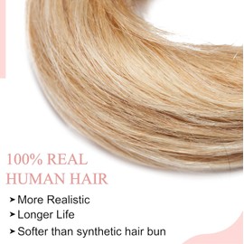 SEGO Human Hair Messy Bun Hairpieces Real Scrunchies Smoothed Updo Donut Chignon Wavy Ponytail Extensions for Women Girls,#18/613 Ash Blonde & Bleach Blonde