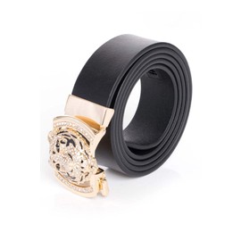 Barabas Men's Rhinestone Tiger Black Gold Buckle Leather Belt BK11 Black Black Solid