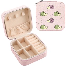 MAYCARI Jewelry Box with Cute Hedgehog Pattern Design, PU Leather Jewelry Travel Organizer Case-Rings/Earrings/Necklace Storage Box for Women Birthday Mom Friends Her Bridesmaids Girls Gifts