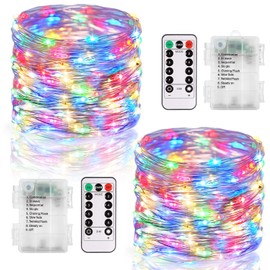 Fairy Lights Battery Operated, 2 Pack 20FT 60 LED Twinkle Lights with Remote Timer, Silver Wire String Lights Mini Fairy Lights for Bedroom Party Wedding Christmas Tree Indoor Outdoor (Multicolor)