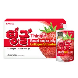 RAWEL Collagen Peptides konjac Jelly 130g x 10packs (Strawberry)/ 7 Calories per Pouch/Sugar Free/Low Calories/Fruit Flavor Jelly with Low carb/Drinkable Zero Sugar Jelly Dessert