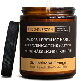 Lustige Duftkerze mit Spruch für Mama & Papa | Handgemacht aus Sojawachs | In Geschenkbox | Nachhaltiges Valentinsgeschenk für Eltern, Vater, Vatertag, Mutter, Muttertag |Orange