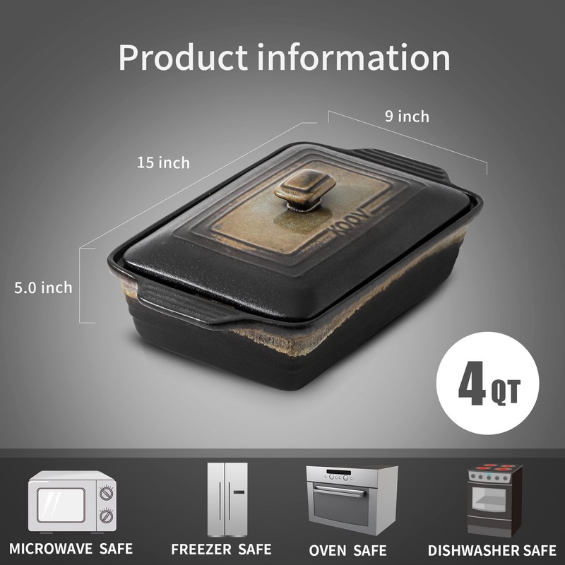KOOV Ceramic Casserole Dish with Lid, Rectangular Baking Dish Set,