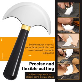 CBHGFEA Leather Round Head Knife with Ebony Wooden Handle, Leather Working Tool, Sharp Cutting Tool, Round Cutting Edge for Cutting, Skiving, Crafting & Artistic Project (S)