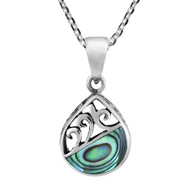 AeraVida Ocean Teardrop Filigree Waves Abalone Shell on .925 Sterling Silver Necklace | Calm Sterling Silver Necklaces for Women | Two Symbols in One Jewelry