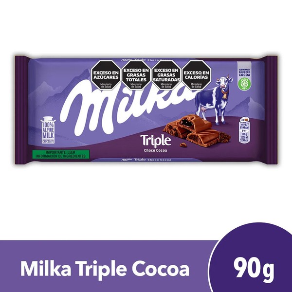 Milka Triple Choco Cocoa with Milk, Cocoa Flavored Filling, and Crunchy Cookie Bits - Irresistible Chocolate Delight, 90g / 3.17oz
