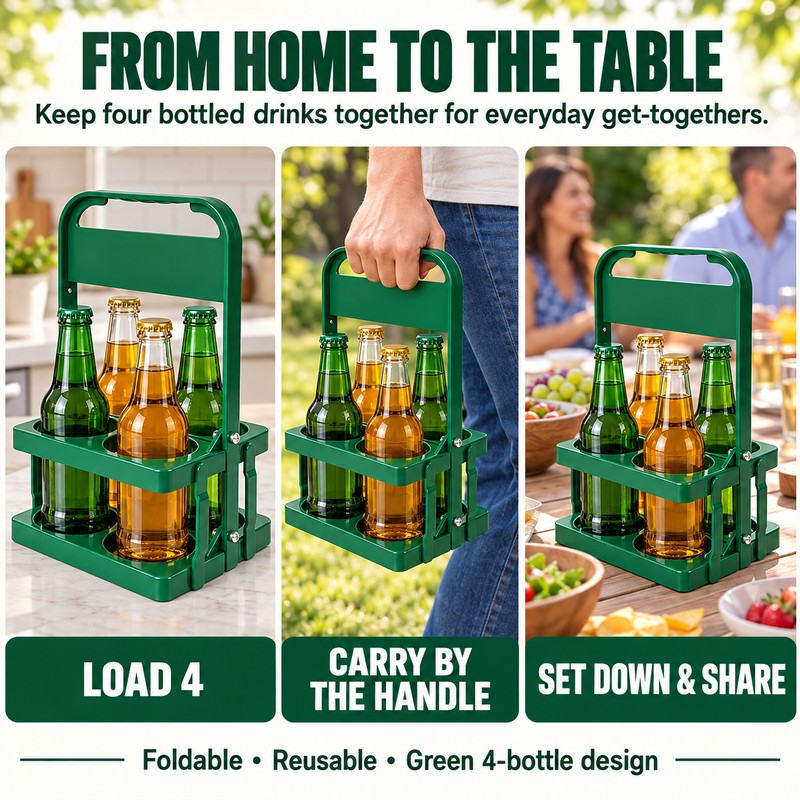 4 Bottle Beer Carrier with Handle – Foldable Reusable Drink