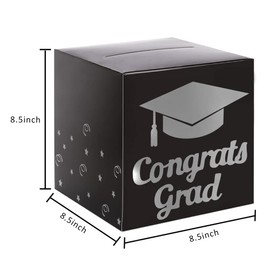 Graduation Card Box Holder, Congrats Grad Foldable Cardboard Decorations Box for Graduation Party Decoration and Grad Parties (Silver)