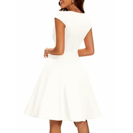 Bbonlinedress Womens 1950s Vintage Wedding Dress 50s 60s Summer Cocktail Tea Party Retro Rockabilly Swing Dress Ivory XS