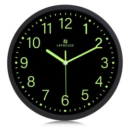 Lafocuse 12 Inch Glow in The Dark Wall Clock Black Silent Non Ticking, Modern Night Light Luminous Wall Clocks Battery Operated for Living Room Decor Bedroom Kitchen Office