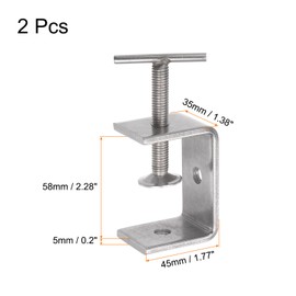 sourcing map Stainless Steel C-Clamp 2.13 Inch / 58mm Wide Jaw Opening 0-54mm Range Stainless Steel C-Clamp with T-Bar Handle for Woodworking Welding Building Household Mount 2Pcs
